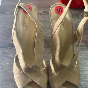 Michael Kors Beige Suede Crisscross Slingback Heels